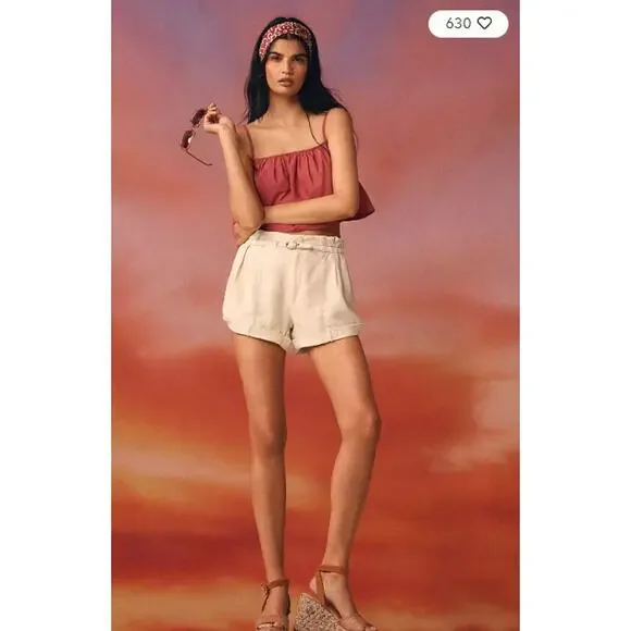 By Anthropologie Linen City Beach Belted Linen Viscose Shorts in Pearl L NWT $98 - Picture 1 of 8